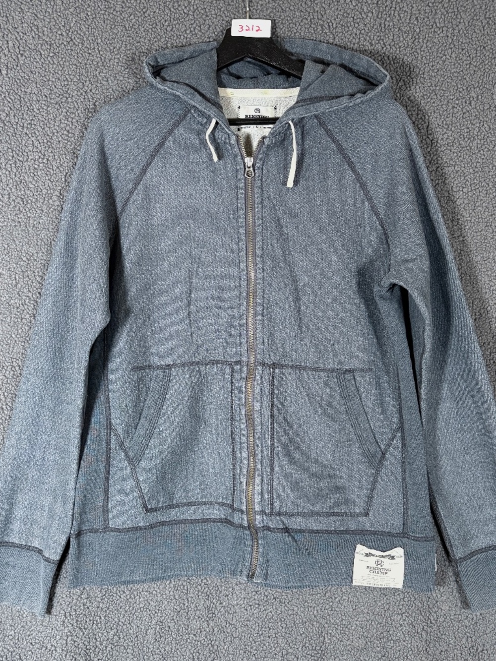 Reigning Champ Full Zip Fleece Sweatshirt Hoodie - Men's Size L - Gray Blue